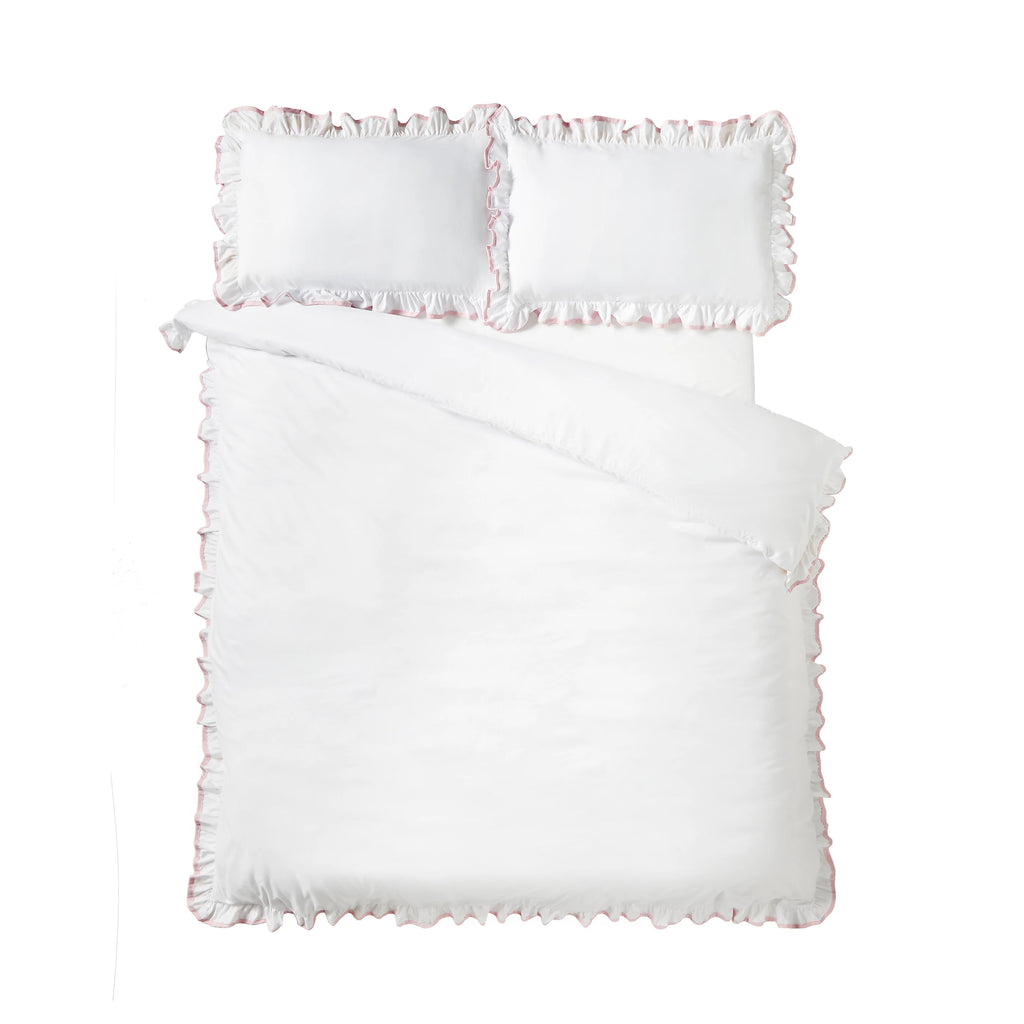 Catherine Lansfield So Soft Mono Frill Duvet Cover Set White / Pink