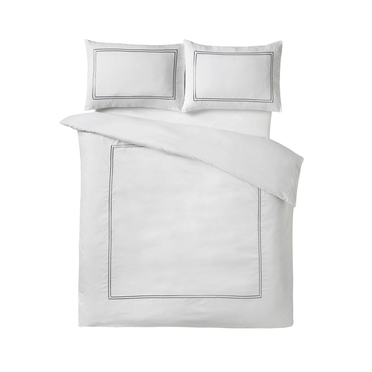Catherine Lansfield So Soft Mono Satin Stitch Duvet Cover Set White / Silver