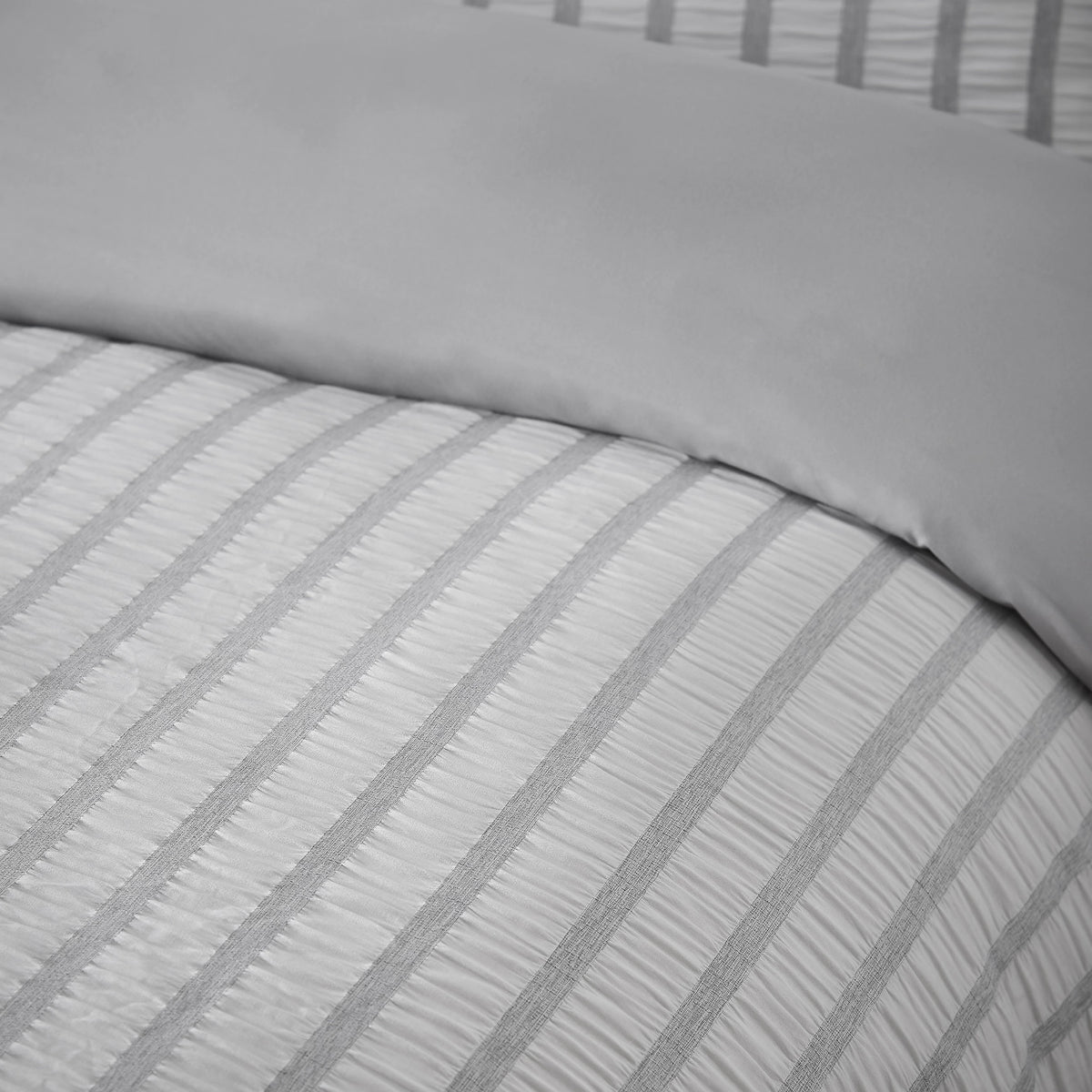 Catherine Lansfield Grey So Soft Seersucker Stripe Duvet Cover Set