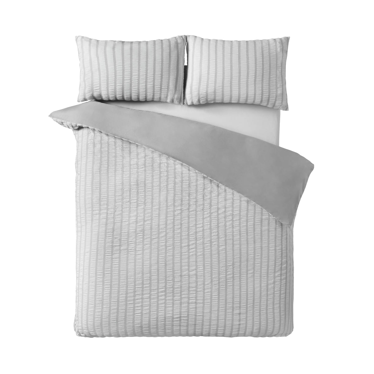 Catherine Lansfield Grey So Soft Seersucker Stripe Duvet Cover Set