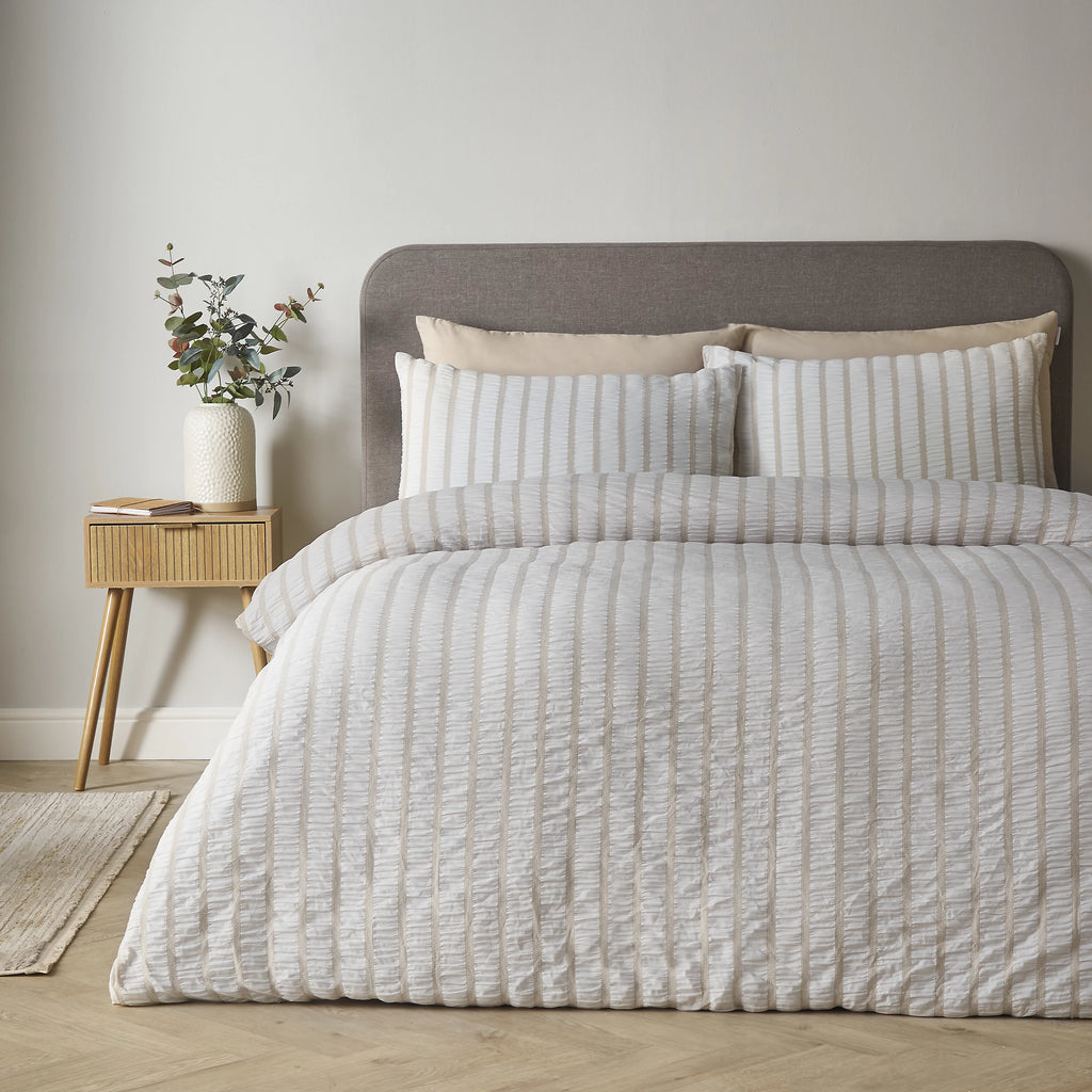 Catherine Lansfield Natural So Soft Seersucker Stripe Duvet Cover Set