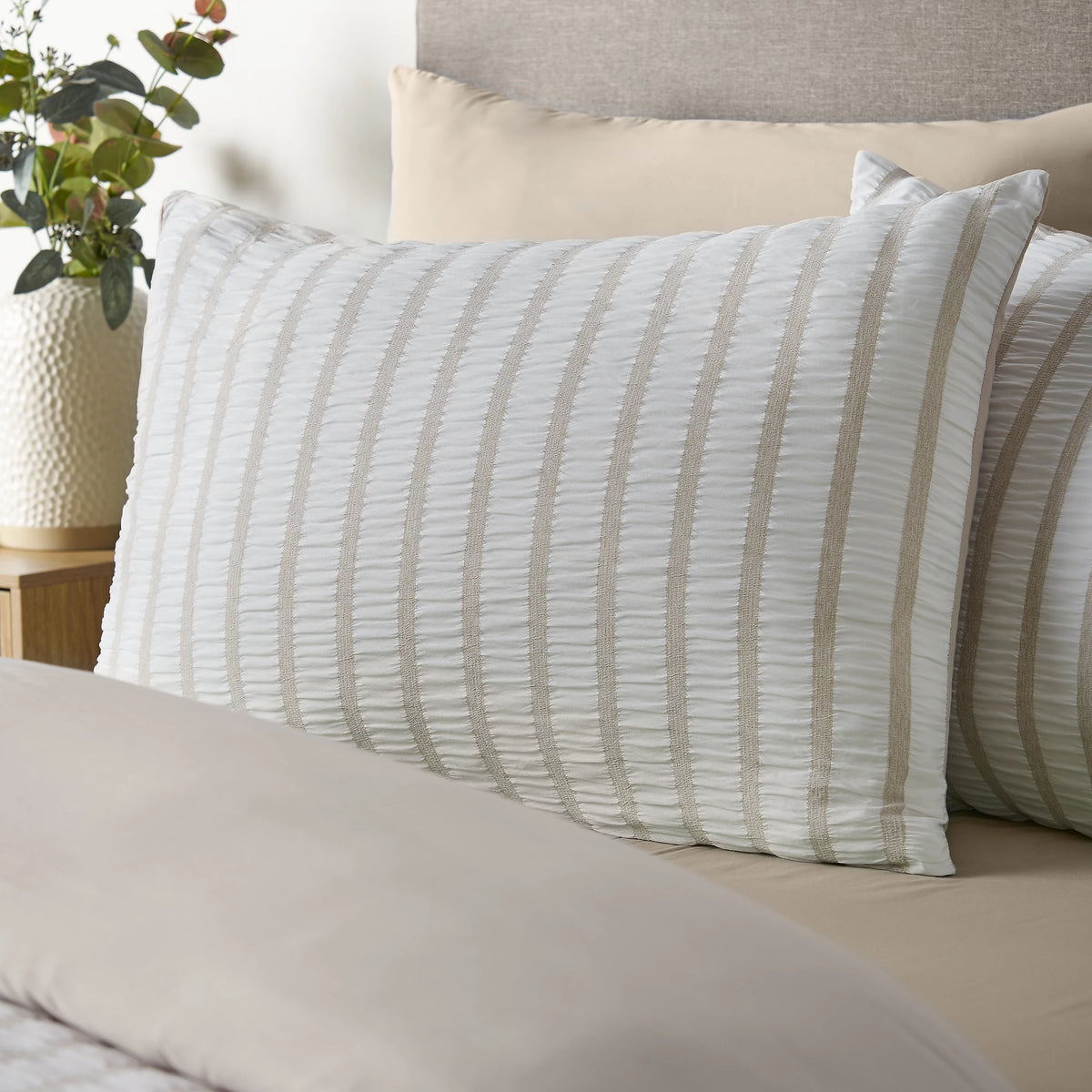 Catherine Lansfield Natural So Soft Seersucker Stripe Duvet Cover Set