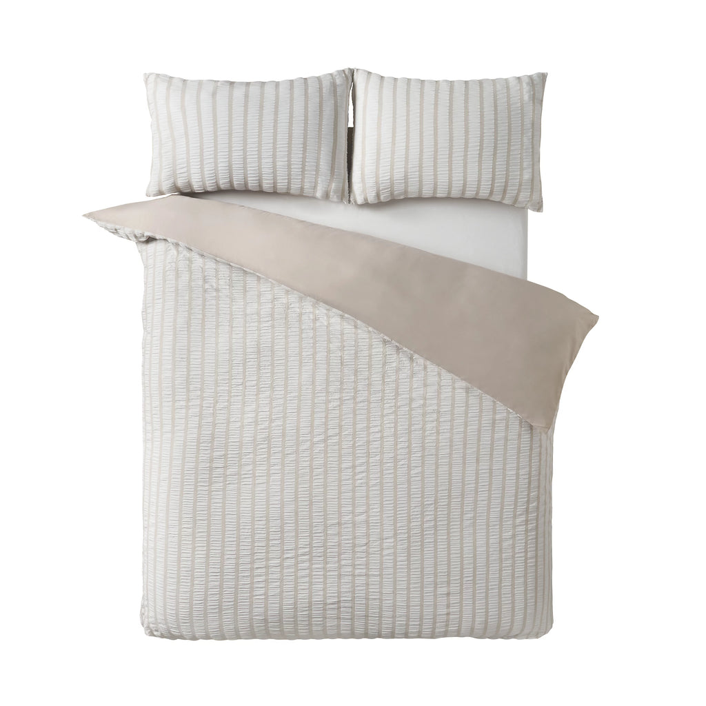 Catherine Lansfield Natural So Soft Seersucker Stripe Duvet Cover Set