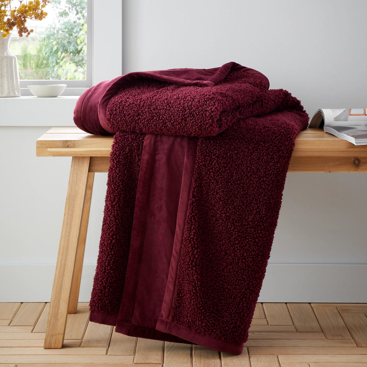 Catherine Lansfield So Soft Velvet Boucle 130x170cm Blanket Throw Damson