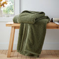Catherine Lansfield So Soft Velvet Boucle 130x170cm Blanket Throw Olive Green