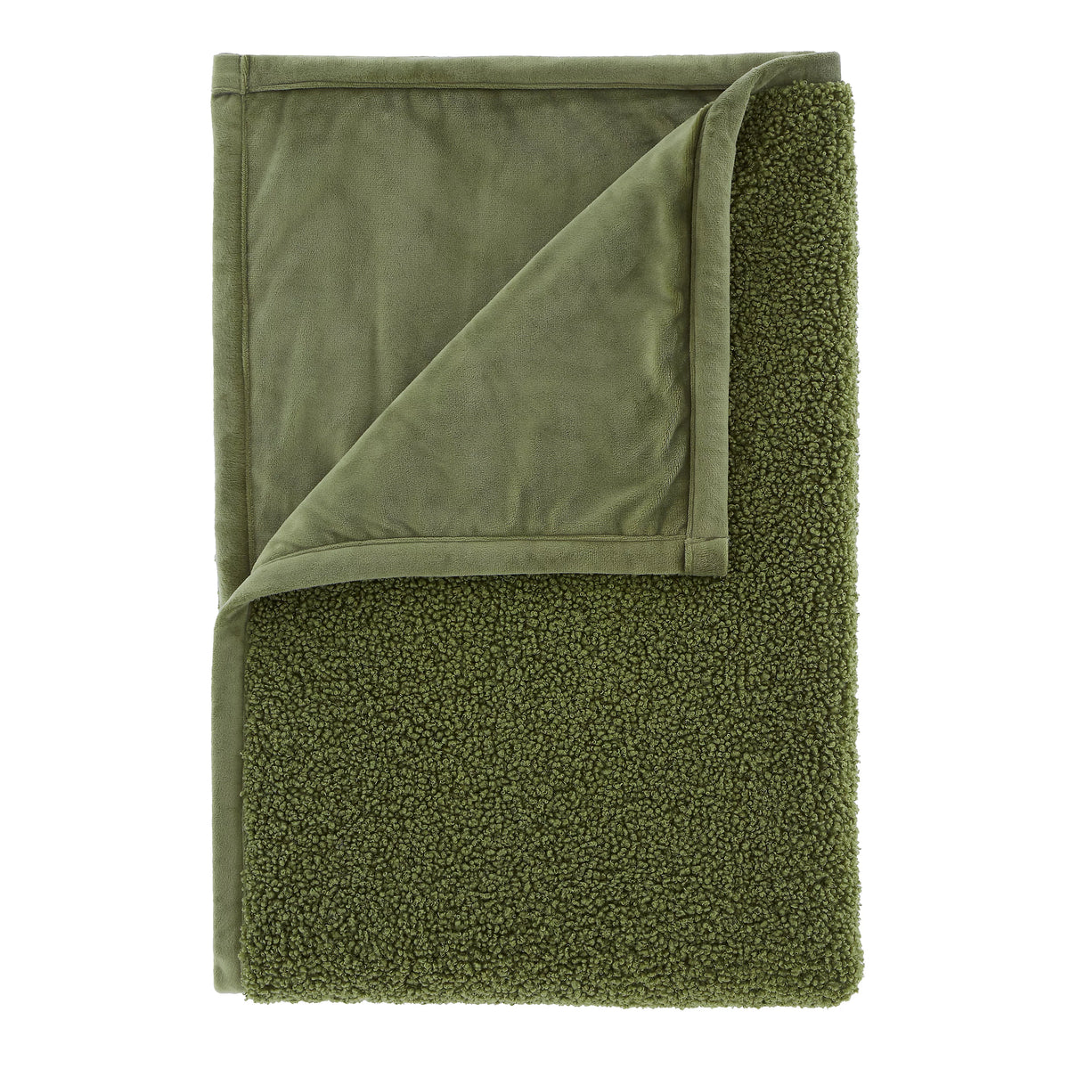 Catherine Lansfield So Soft Velvet Boucle 130x170cm Blanket Throw Olive Green