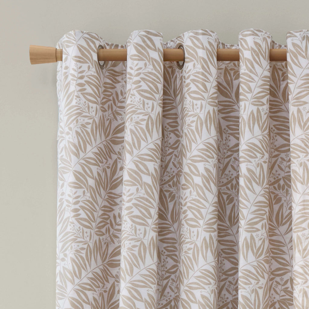 Catherine Lansfield Sorrel Leaf Reversible Eyelet Curtains in Natural 66 x 90 Inch