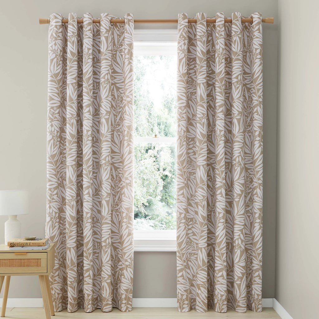 Catherine Lansfield Sorrel Leaf Reversible Eyelet Curtains in Natural 66 x 90 Inch