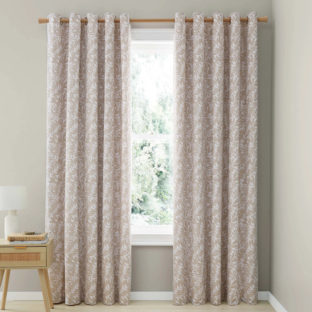 Catherine Lansfield Sorrel Leaf Reversible Eyelet Curtains in Natural 66 x 90 Inch