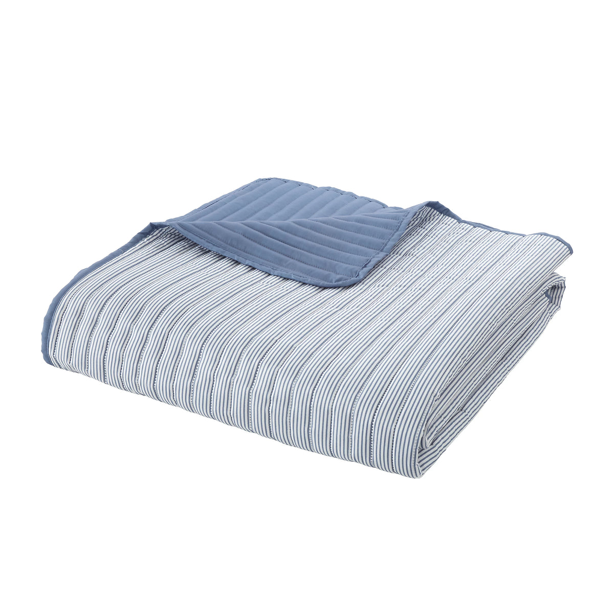 Catherine Lansfield Stripe Quilted Reversible Bedspread in Blue 220 x 230cm