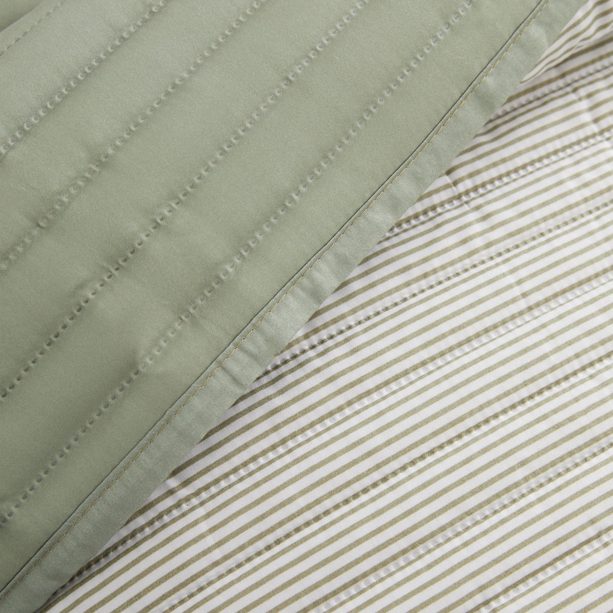 Catherine Lansfield Stripe Quilted Reversible Bedspread in Green 220 x 230cm