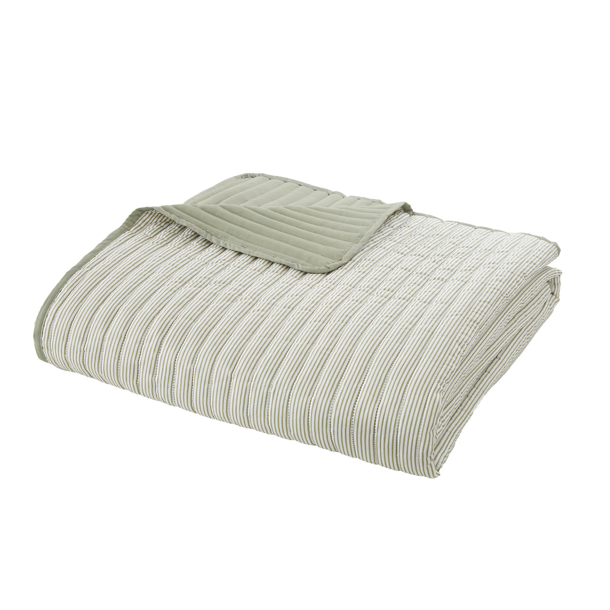 Catherine Lansfield Stripe Quilted Reversible Bedspread in Green 220 x 230cm