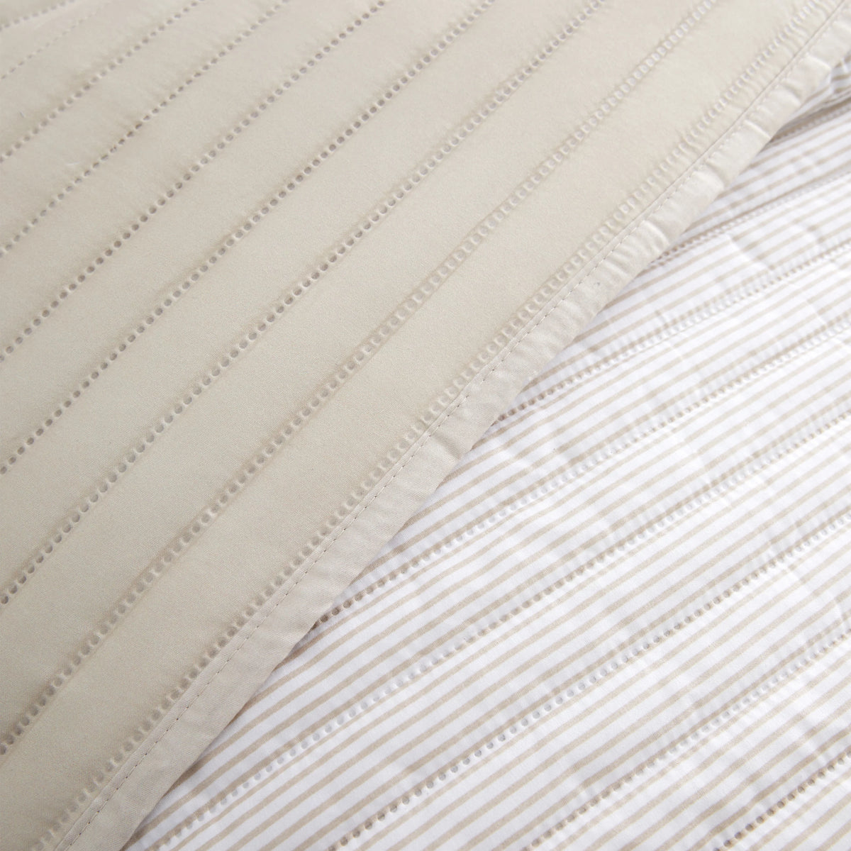 Catherine Lansfield Stripe Quilted Reversible Bedspread in Natural 220 x 230cm