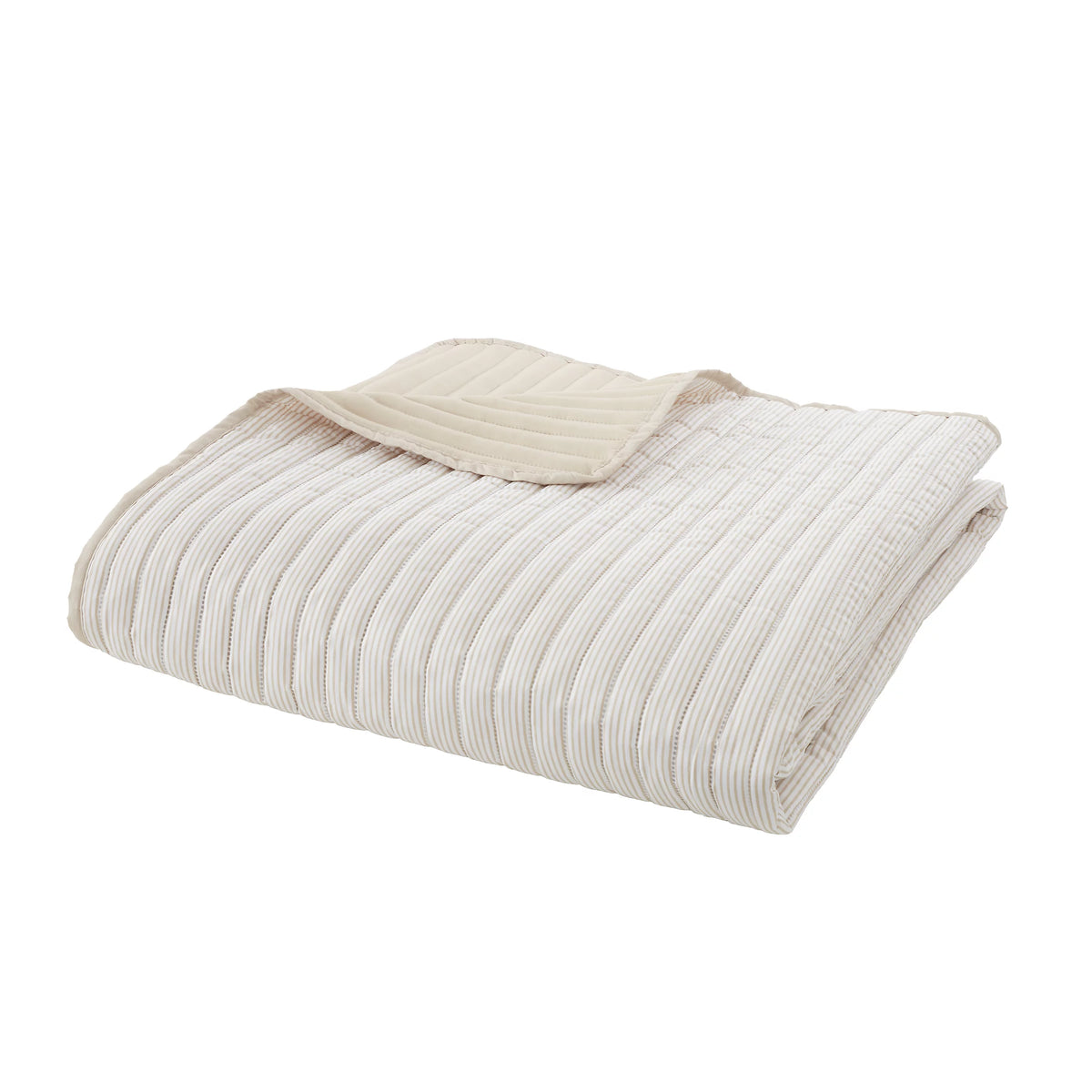 Catherine Lansfield Stripe Quilted Reversible Bedspread in Natural 220 x 230cm