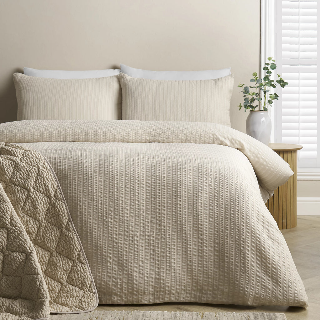 Catherine Lansfield Natural Stripe Seersucker Duvet Cover Set