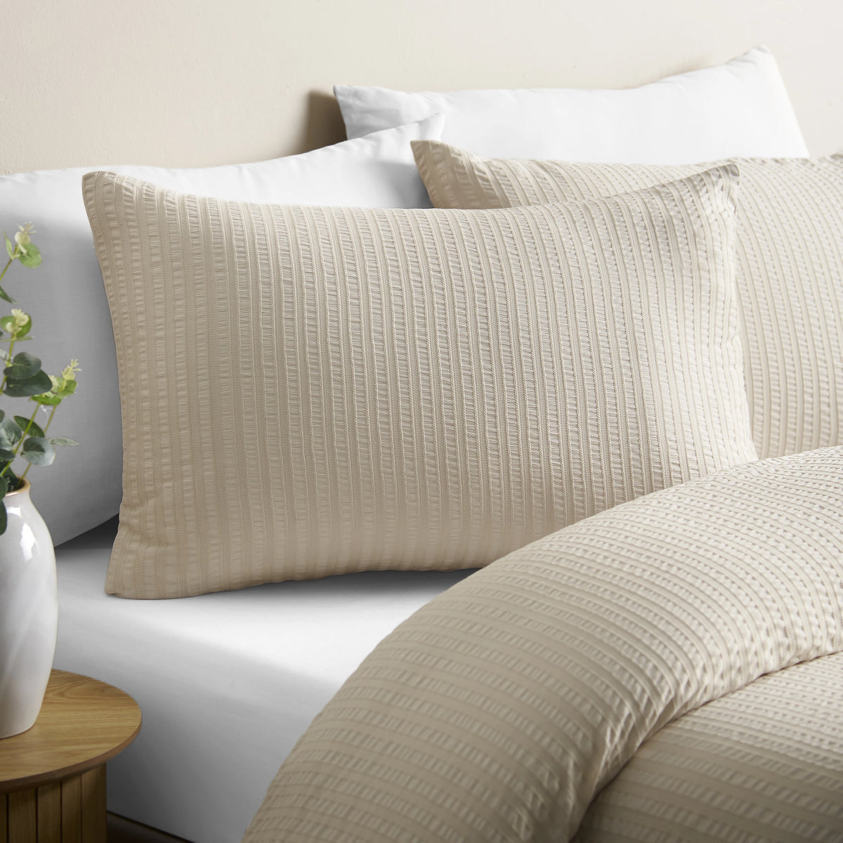 Catherine Lansfield Natural Stripe Seersucker Duvet Cover Set