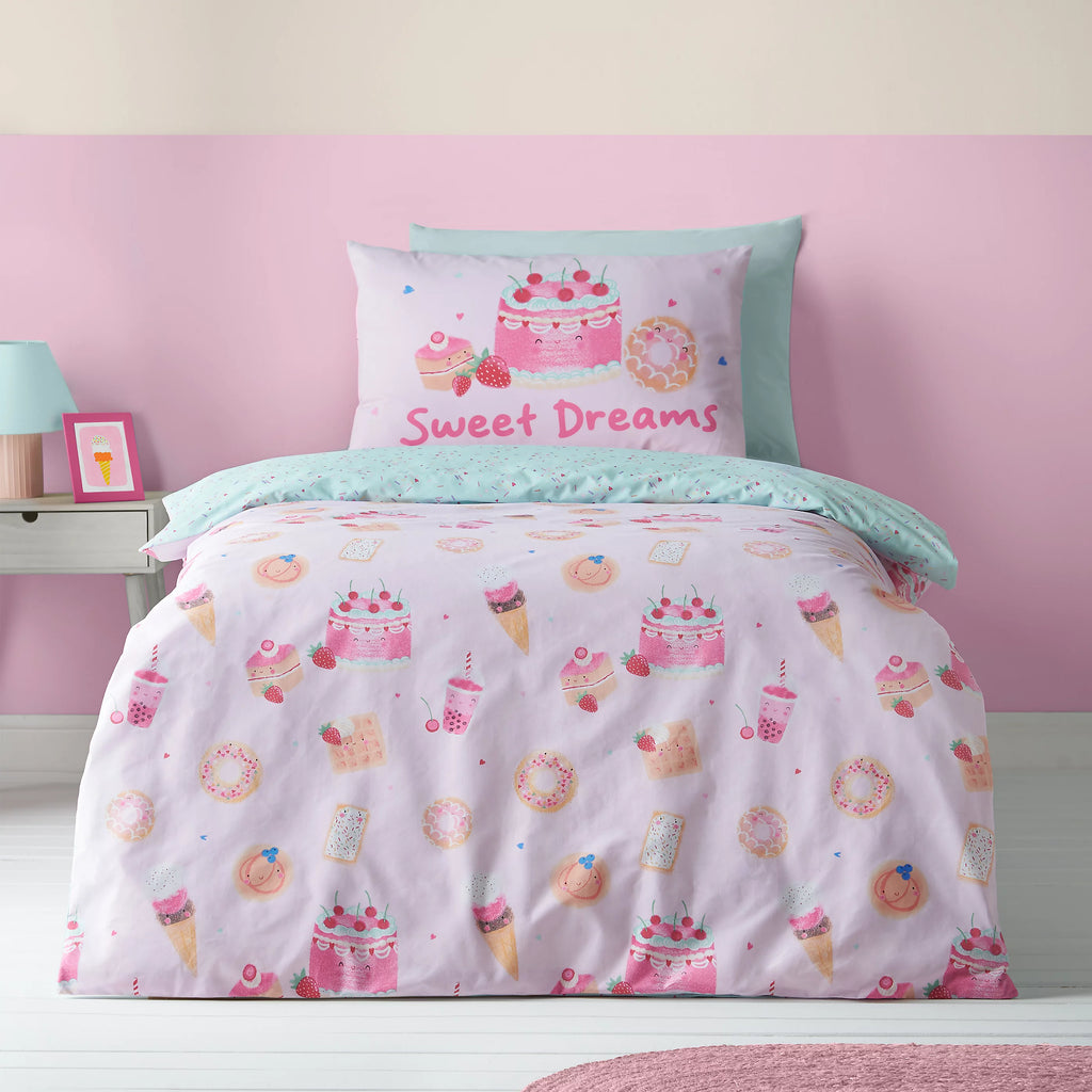 Catherine Lansfield Sweet Treats Reversible Duvet Cover Set in Pink