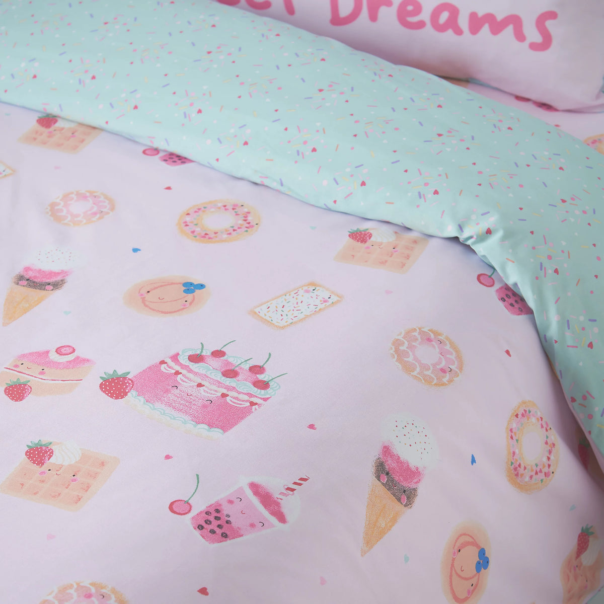 Catherine Lansfield Sweet Treats Reversible Duvet Cover Set in Pink