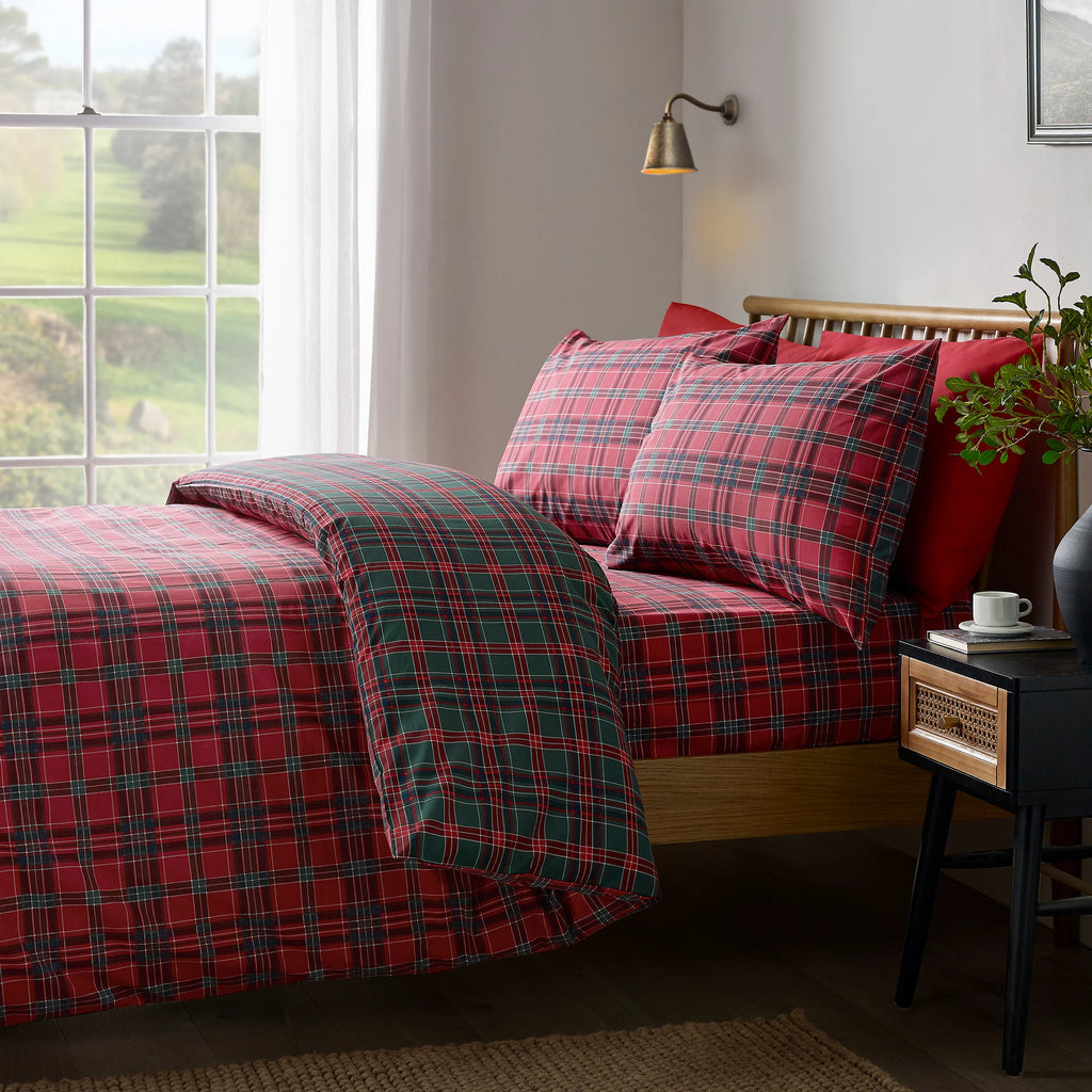 Catherine Lansfield Red Green Tartan Check Duvet Cover Set