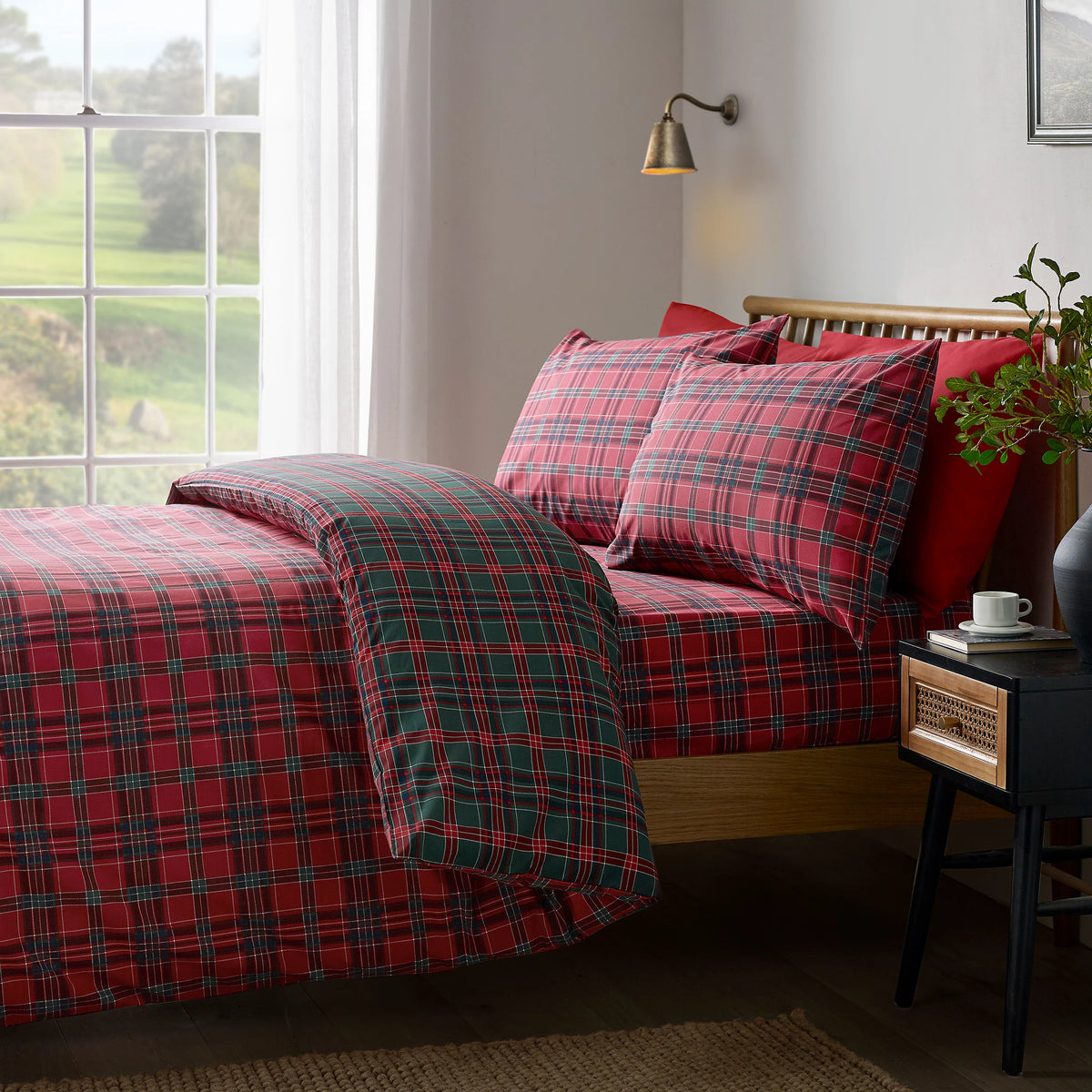 Catherine Lansfield Red Green Tartan Check Duvet Cover Set