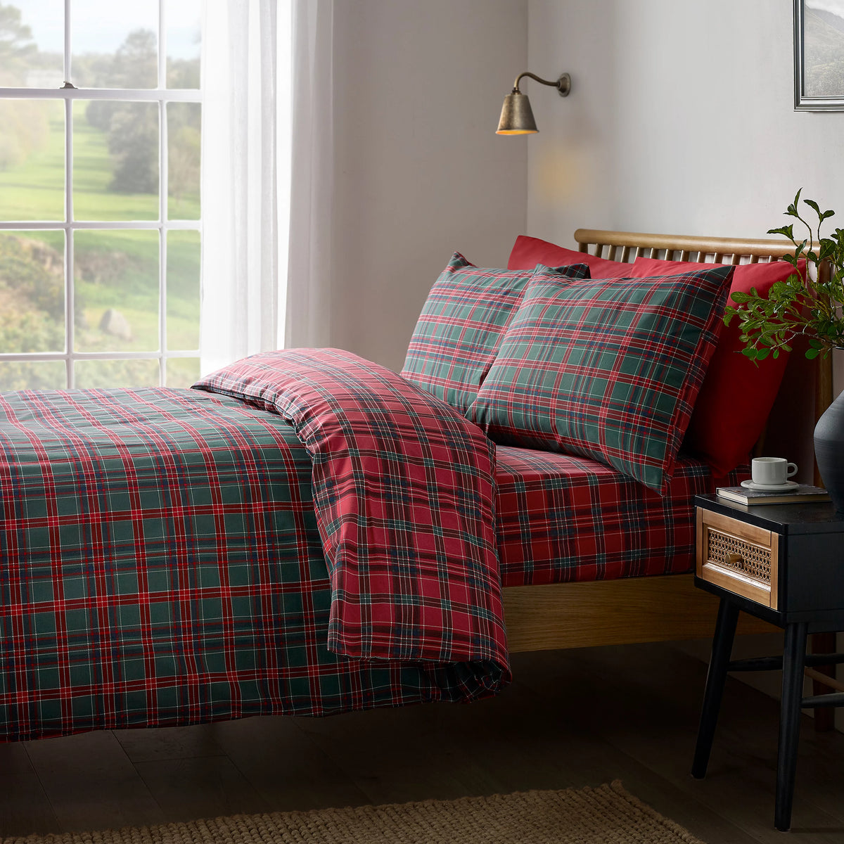 Catherine Lansfield Red Green Tartan Check Duvet Cover Set