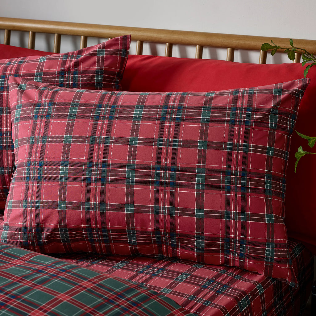Catherine Lansfield Red Green Tartan Check Duvet Cover Set