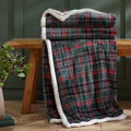 Catherine Lansfield Green Tartan Sherpa Check Cosy Fleece Blanket Throw