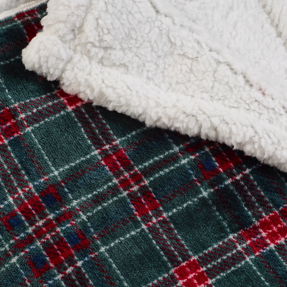 Catherine Lansfield Green Tartan Sherpa Check Cosy Fleece Blanket Throw
