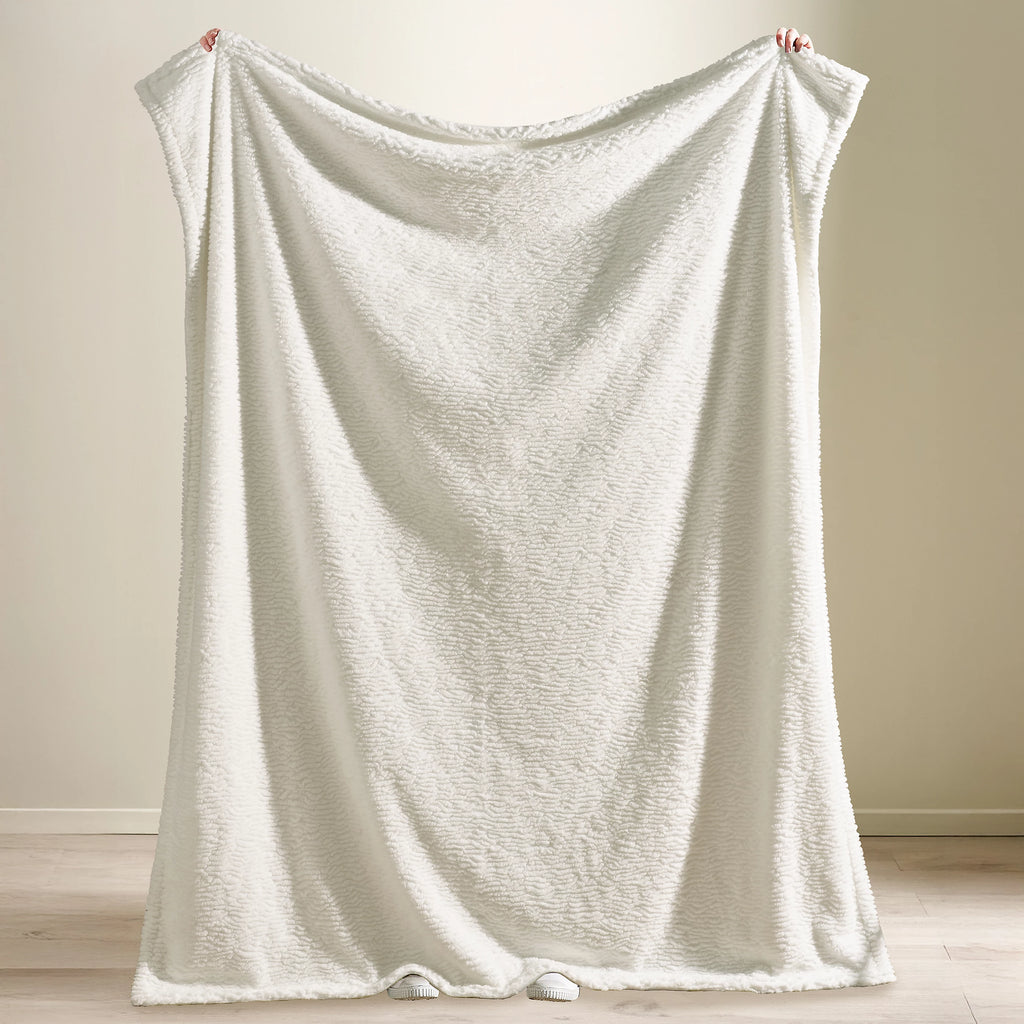 Catherine Lansfield Cream Textured Wave Faux Fur Blanket Throw