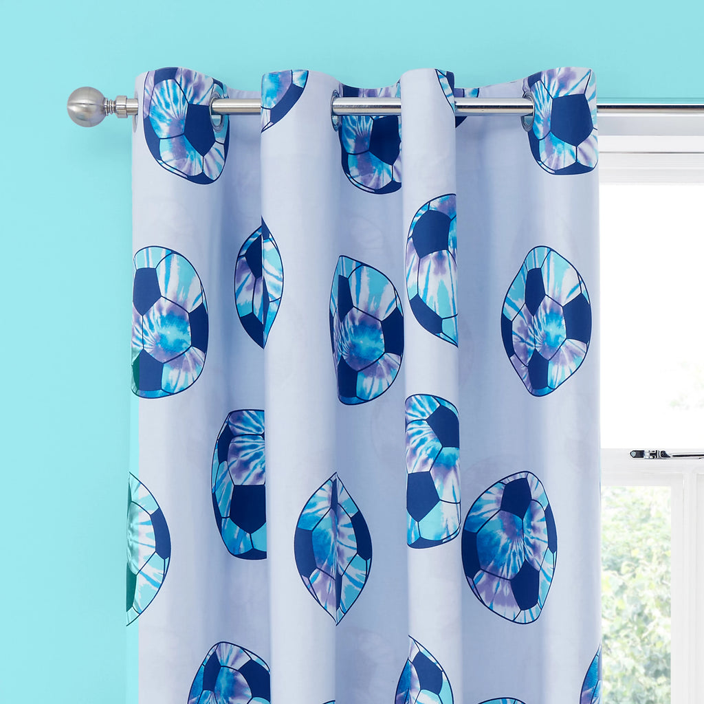 Catherine Lansfield Tie Dye Football Reversible Eyelet Curtains in Lilac Blue