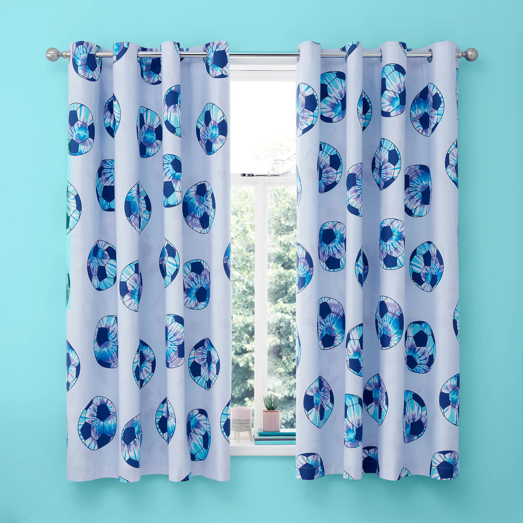 Catherine Lansfield Tie Dye Football Reversible Eyelet Curtains in Lilac Blue