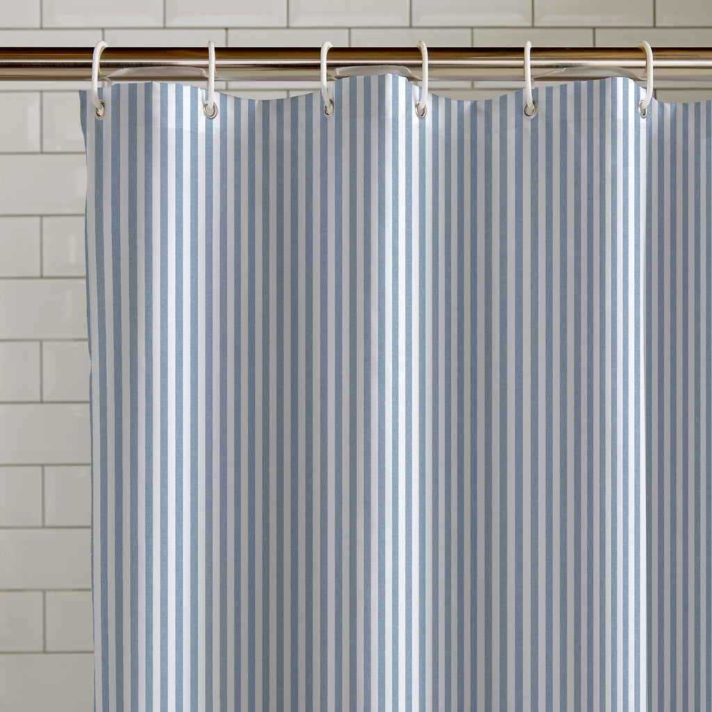 Catherine Lansfield Timeless Stripe Shower Curtain in Blue 80 x 180cm