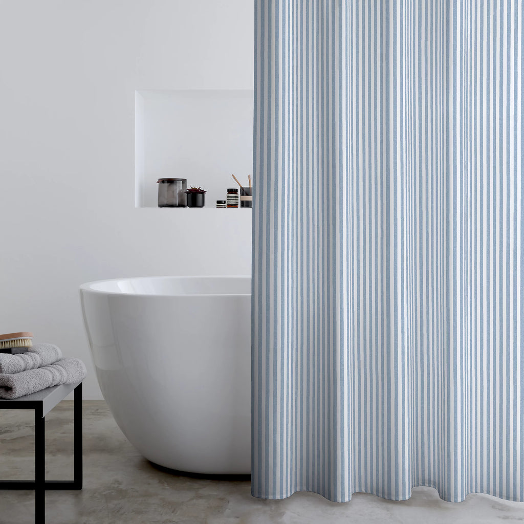 Catherine Lansfield Timeless Stripe Shower Curtain in Blue 80 x 180cm