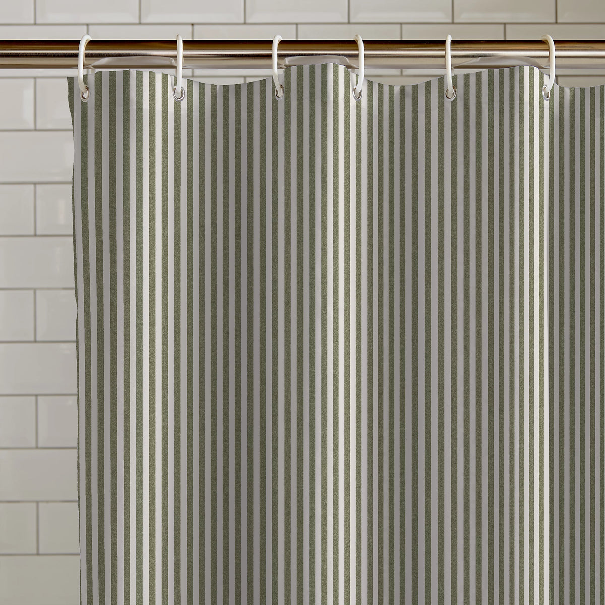 Catherine Lansfield Timeless Stripe Shower Curtain in Green 80 x 180cm