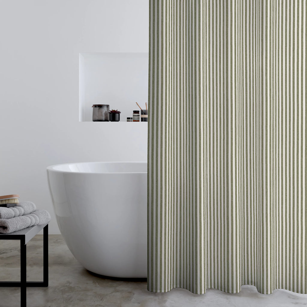 Catherine Lansfield Timeless Stripe Shower Curtain in Green 80 x 180cm