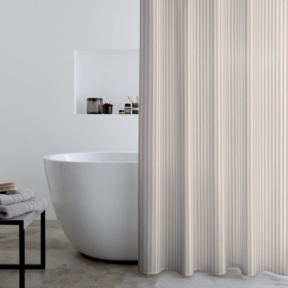 Catherine Lansfield Timeless Stripe Shower Curtain in Natural 180 x 180cm