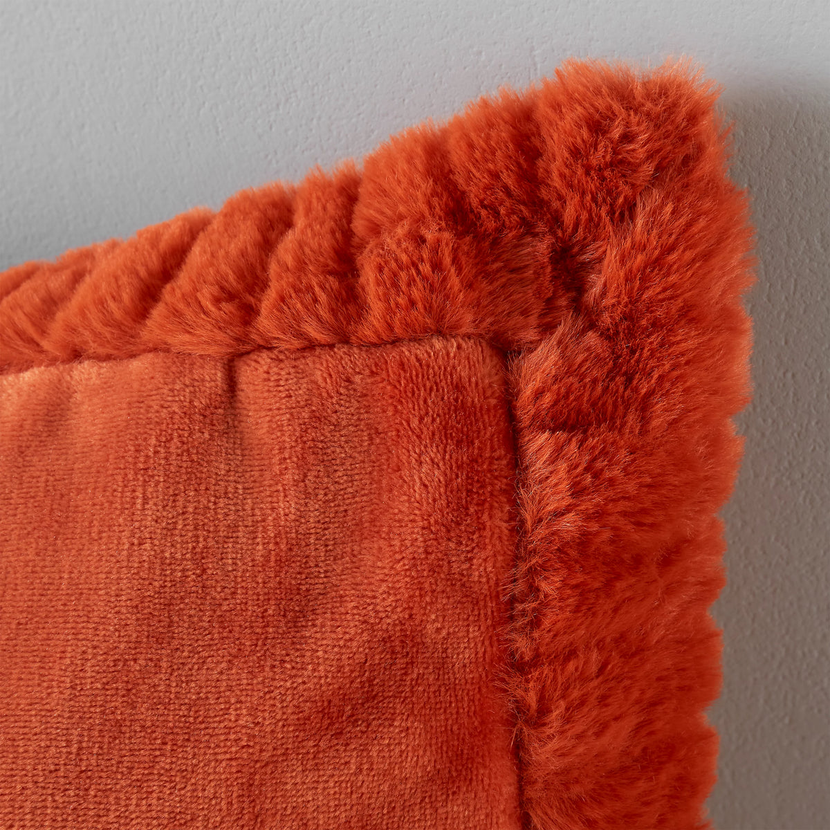 Catherine Lansfield Velvet and Faux Fur Cushion in Burnt Orange 55 x 55cm