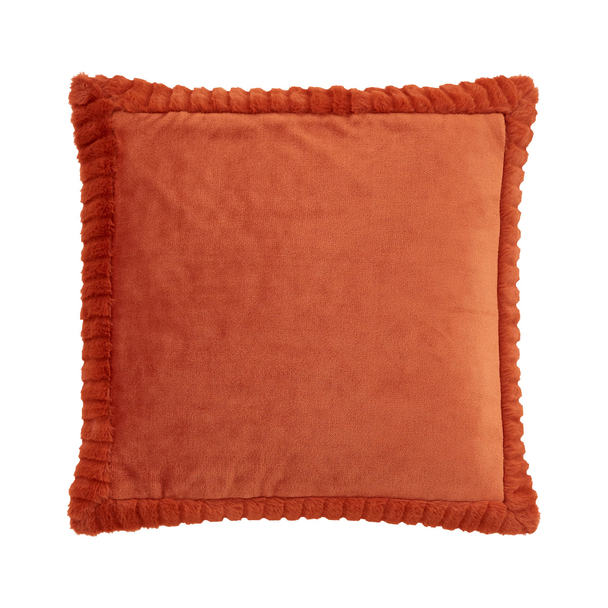 Catherine Lansfield Velvet and Faux Fur Cushion in Burnt Orange 55 x 55cm