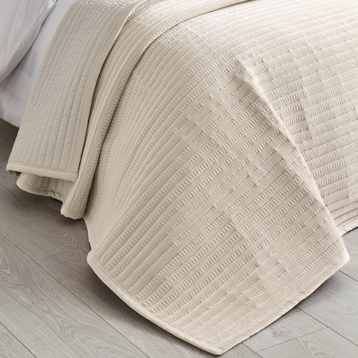 Catherine Lansfield Velvet Pinsonic Quilted Bedspread in Natural 220 x 220cm