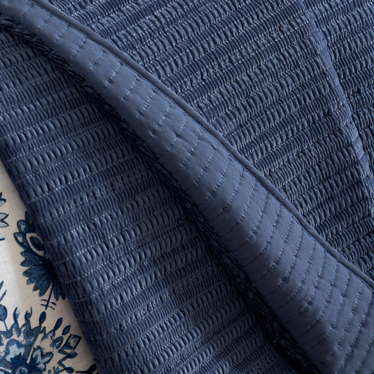 Catherine Lansfield Velvet Pinsonic Quilted Bedspread in Navy Blue 220 x 220cm