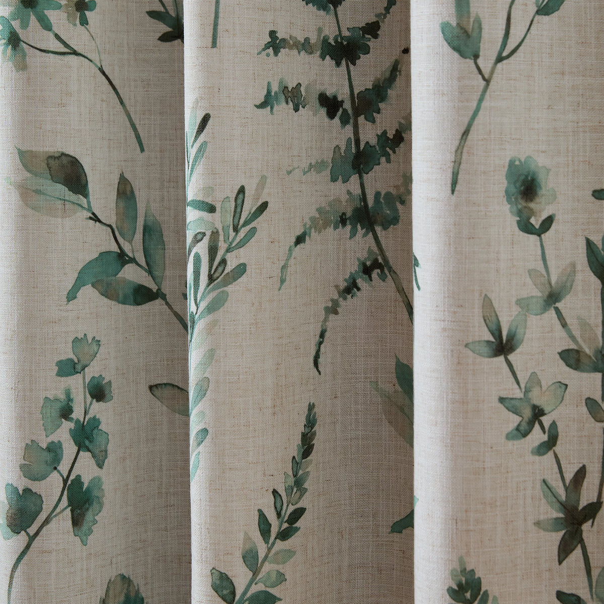 Catherine Lansfield Watercolour Leaves Lined Eyelet Curtains in Natural & Green