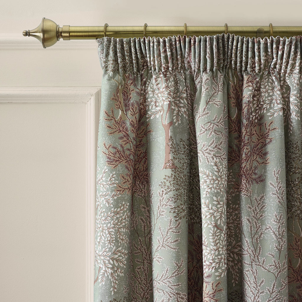 Catherine Lansfield Woodland Trees Lined Pencil Pleat Curtains in Green