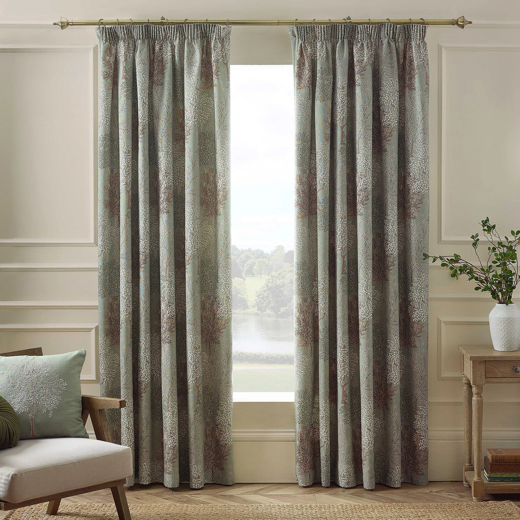 Catherine Lansfield Woodland Trees Lined Pencil Pleat Curtains in Green