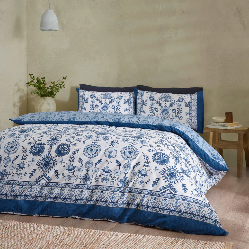 Catherine Lansfield Zoukara Floral Duvet Cover Set Blue