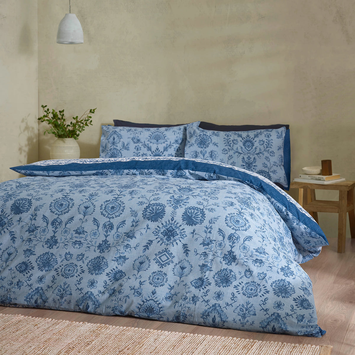 Catherine Lansfield Zoukara Floral Duvet Cover Set Blue