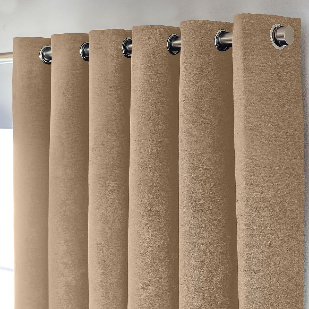 Chenille Thermal Blackout Eyelet Curtains in Beige