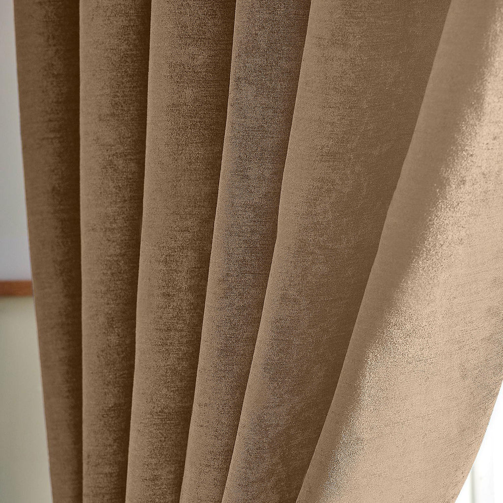 Chenille Thermal Blackout Eyelet Curtains in Beige