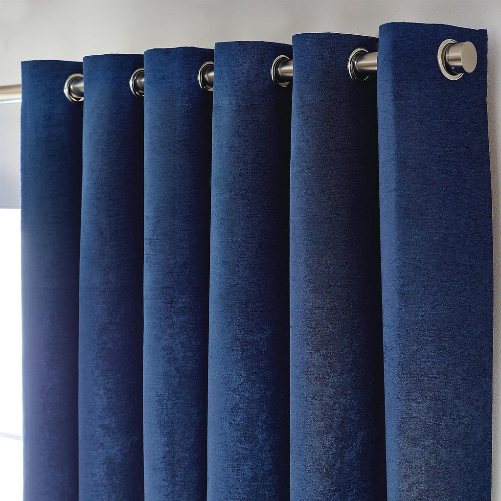 Chenille Thermal Blackout Eyelet Curtains in Blue