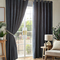 Chenille Thermal Blackout Eyelet Curtains in Charcoal