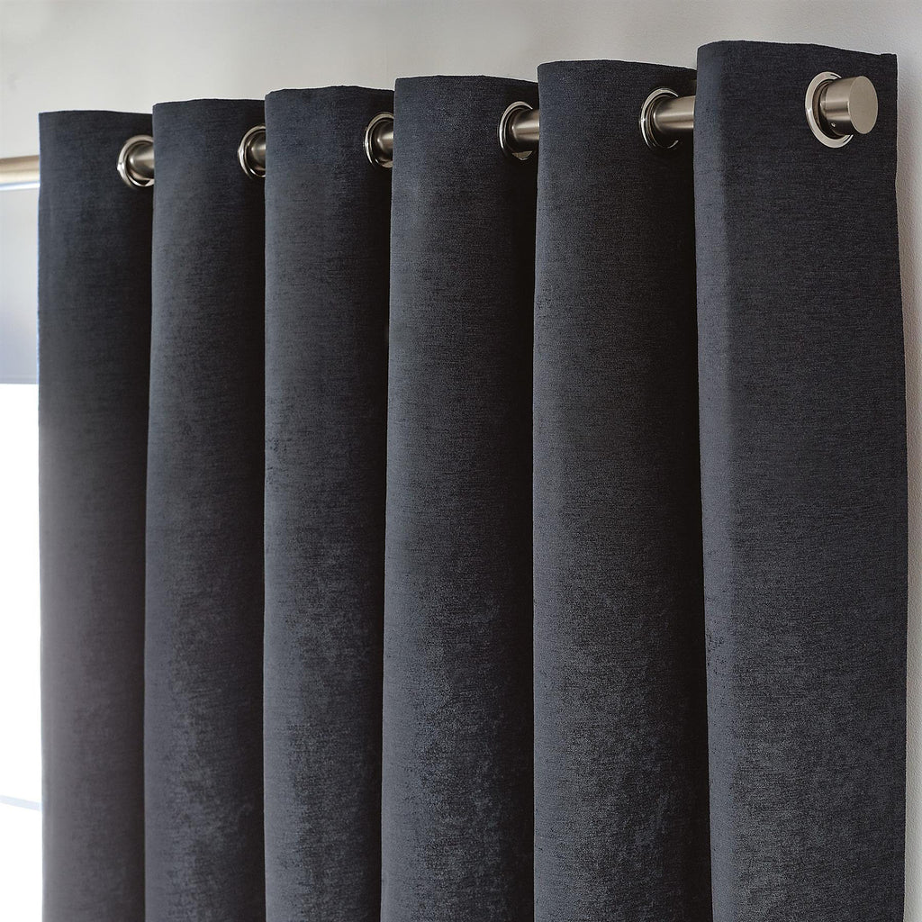 Chenille Thermal Blackout Eyelet Curtains in Charcoal